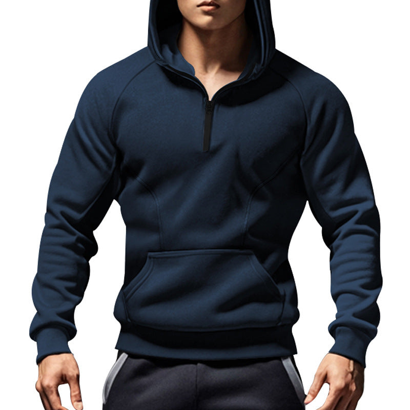 Men's sporty hoodie with half zip and kangaroo pouch Lune London