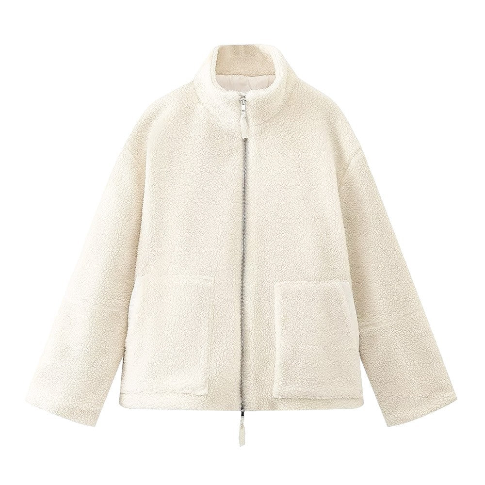 Fleece jacket for women with stand-up collar and practical pockets Lune London