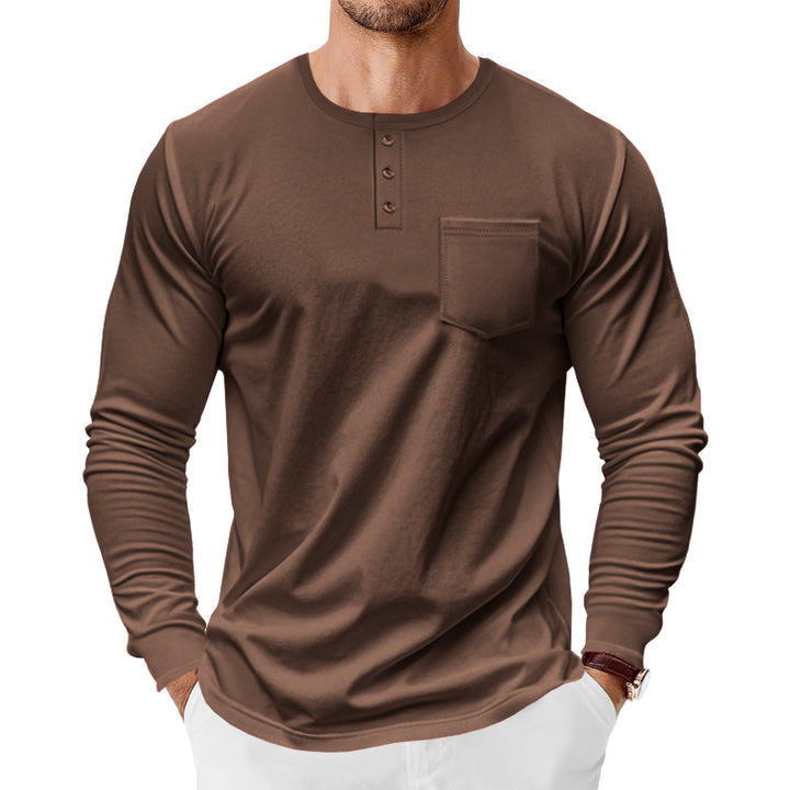 Men's long sleeve Henley shirt with practical chest pocket and trendy button details Lune London