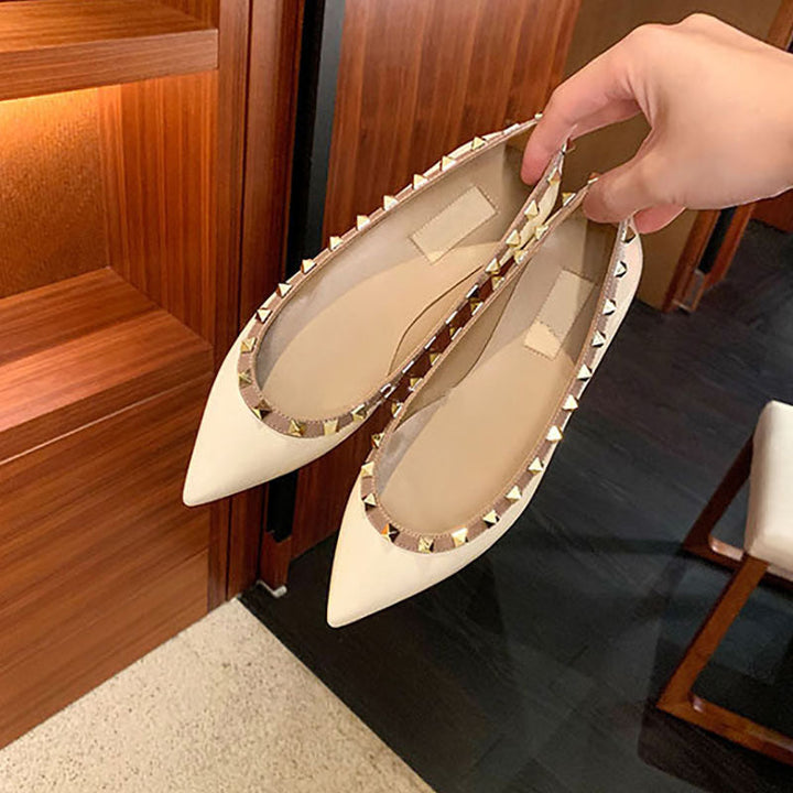 Women Stylish Pointed Toe Flat Shoes with Decorative Studs Lune London