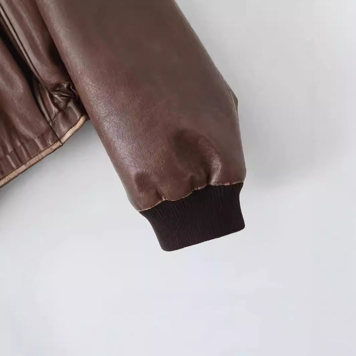 Trendy faux leather jacket for women with zipper and flap pockets Lune London