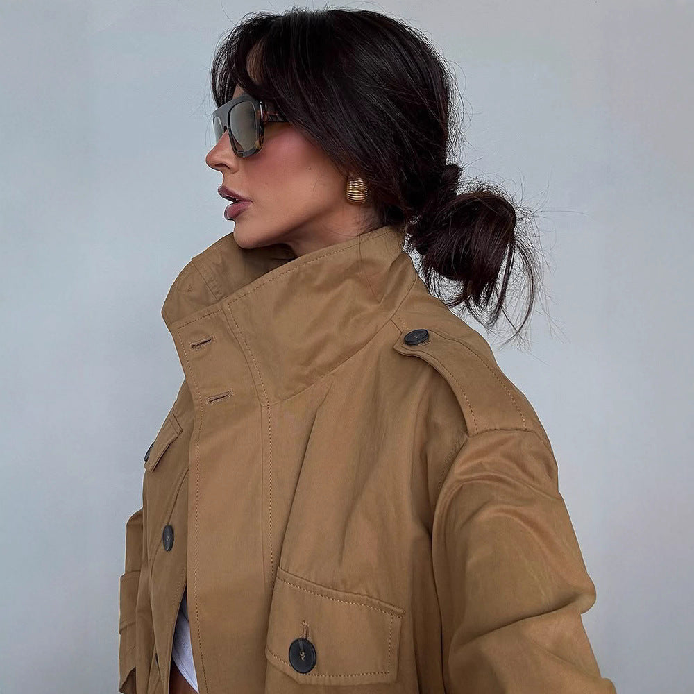 Ladies Lightweight Cotton Field Coat with Stand-up Collar, Shoulder Straps & Applied Flap Pockets Amarae
