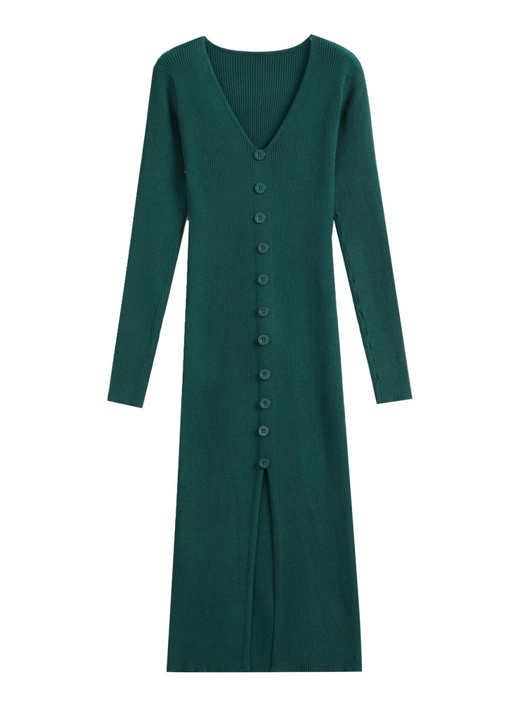 Robe tricotée pour femmes avec décolleté en V et patte de boutonnage intégrale Chic & Stil