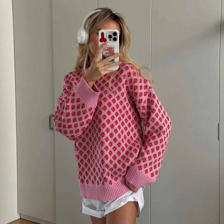 Women Oversized Sweater with Floral Knit Structure Lune London