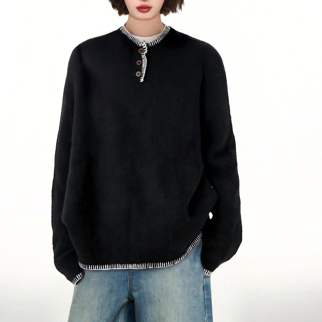 Pull décontracté pour femmes avec détails de boutons décoratifs et finitions contrastées Chic & Stil