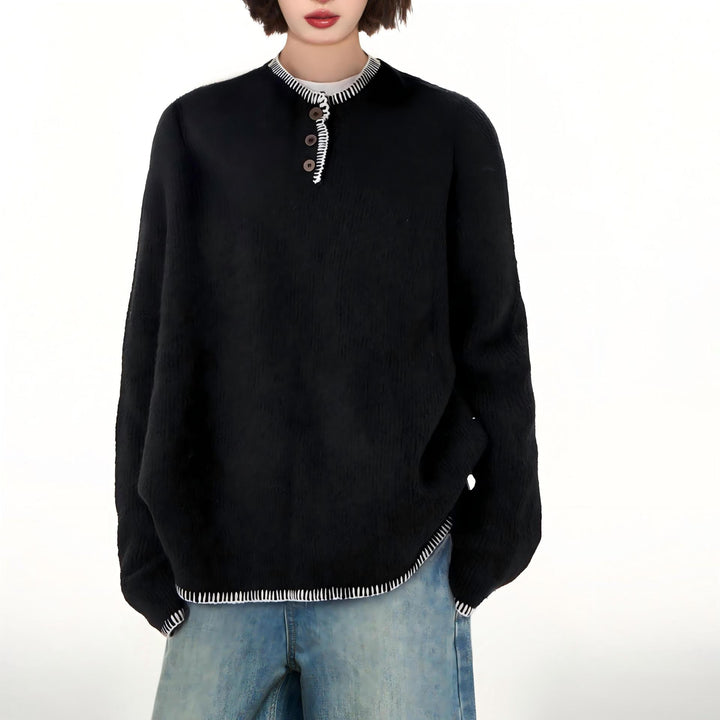 Pull décontracté pour femmes avec détails de boutons décoratifs et finitions contrastées Chic & Stil