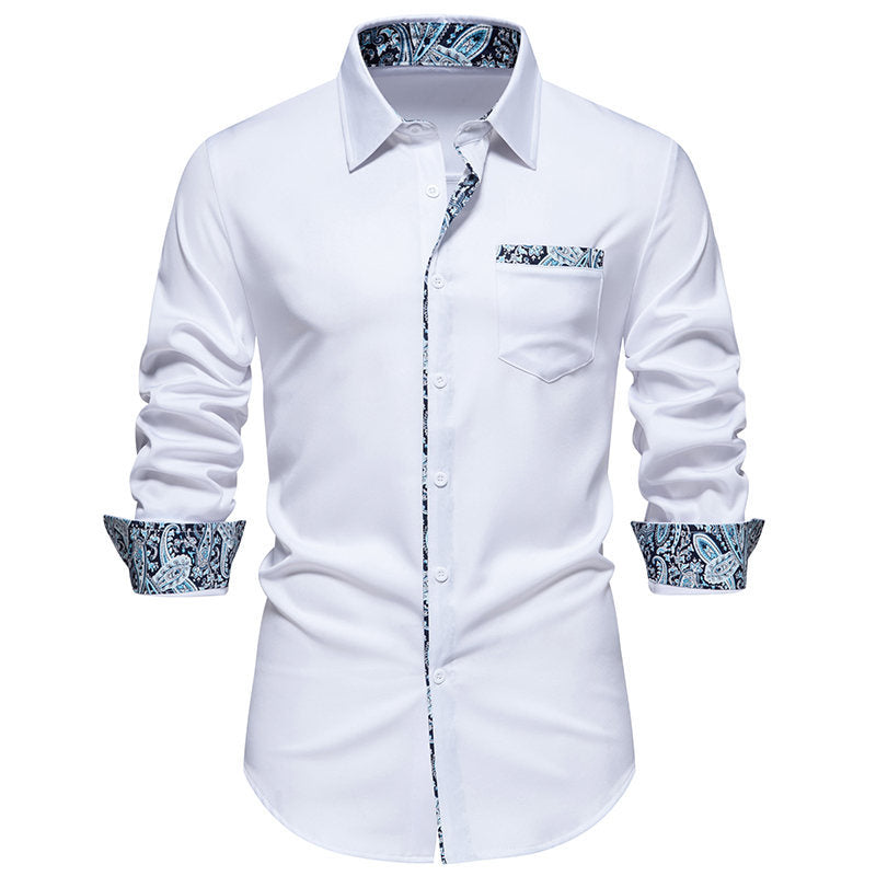 Men's Long Sleeve Shirt with Fashionable Paisley Pattern On Collar and Cuffs Lune London