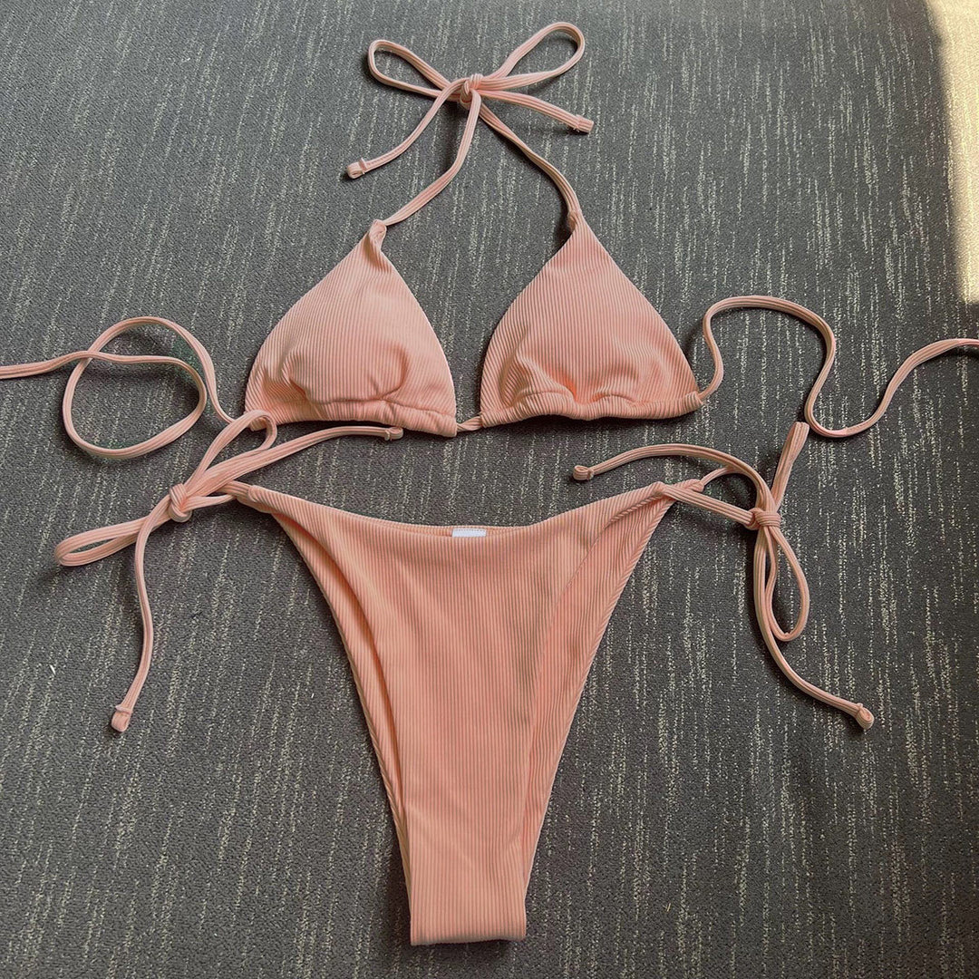 Striped bikini set for women with tie front Lune London