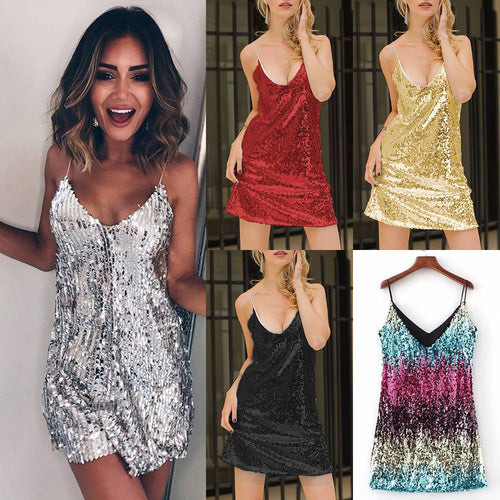 Ladies Glittering Mini Dress with Slim Spaghetti Straps and Refined Cut