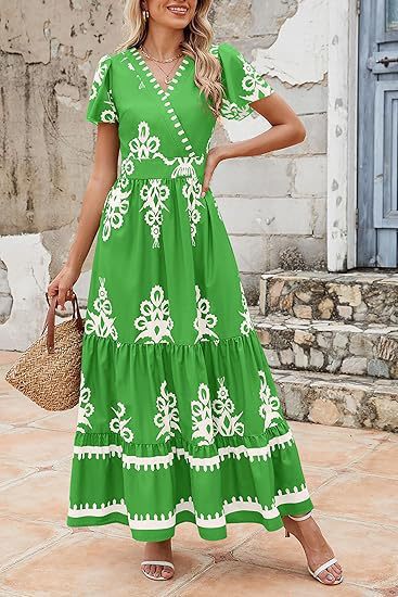 Maxi dress for women with V-neckline and contrasting embroidery details Lune London