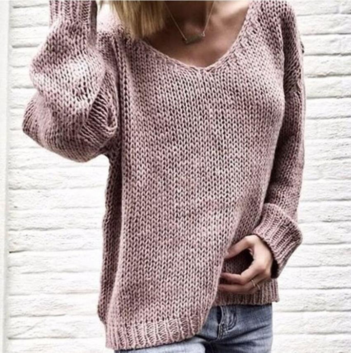 V-neck oversized sweater for women with a loose fit and textured fabric Lune London
