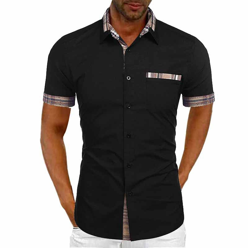 Men's Casual Short Sleeve Button-Up Shirt with Checked Accent Lune London