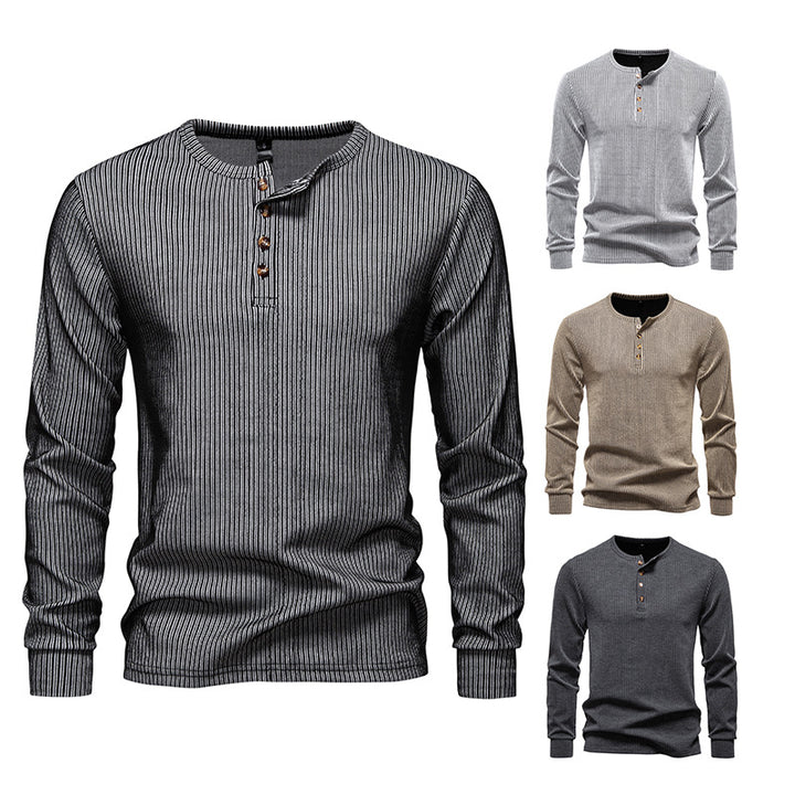 Long sleeve shirt for men with textured ribbed pattern and trendy button placket Lune London