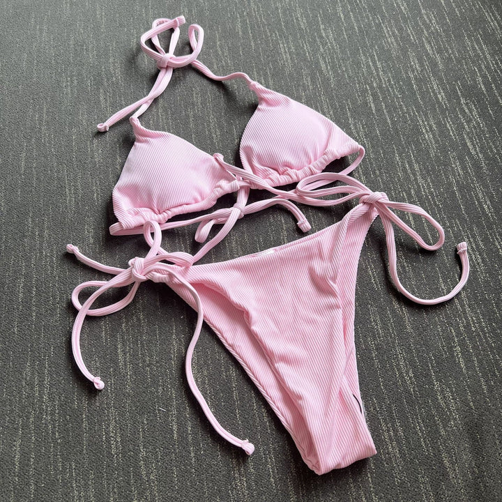 Striped bikini set for women with tie front Lune London