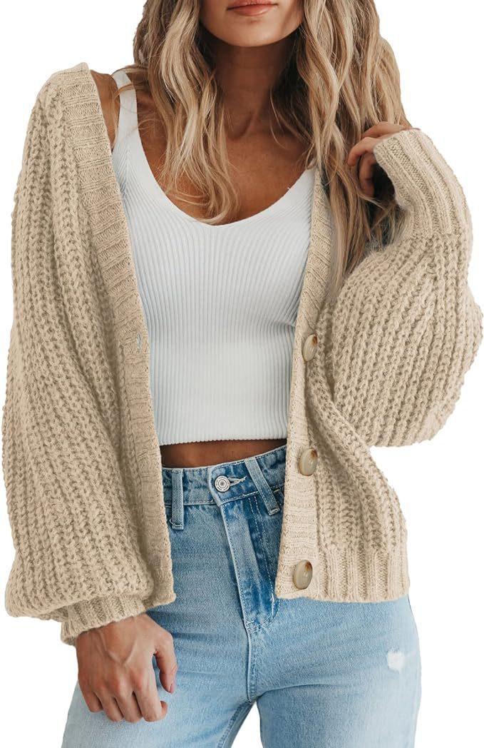 Women Oversized Knit Cardigan with Chic Button Detail and Style