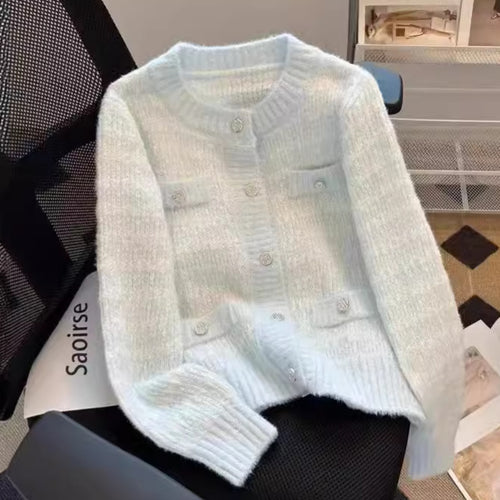 Ladies soft structured knit jacket with button detail and pockets Amarae