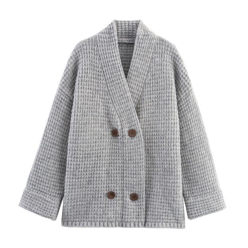 Ladies quilted knit with decorative button closure and high collar Amarae