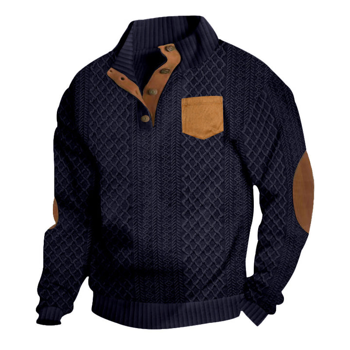 Knit sweater for men with a textured design and leather applications Lune London