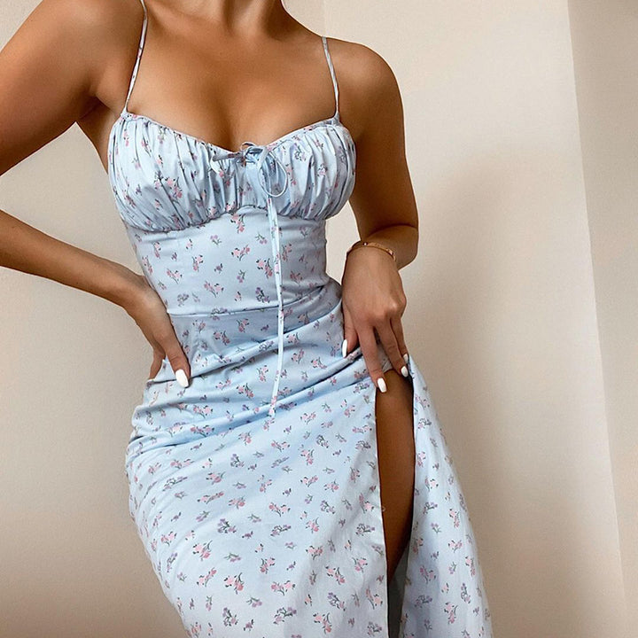 Maxi Dress with Floral Print for Women with Chic High Slit Design