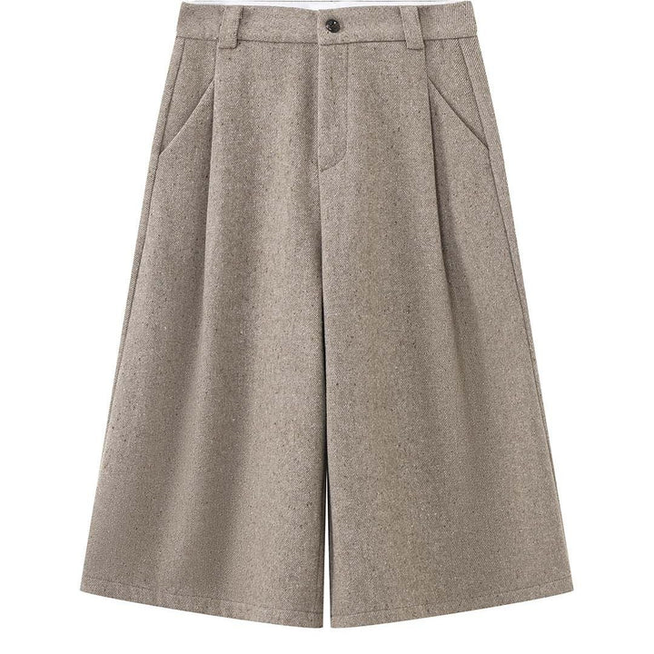 Women High-Waisted Culotte Pants made of Wool Blend with Pleat Amarae