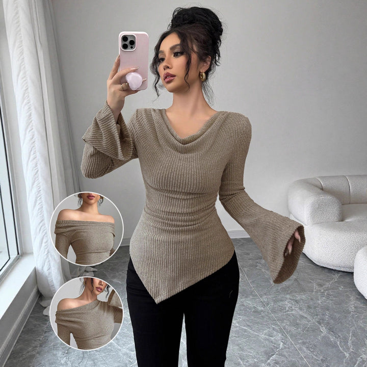 Long sleeve women's shirt with ribbed structure and wide sleeves Lune London