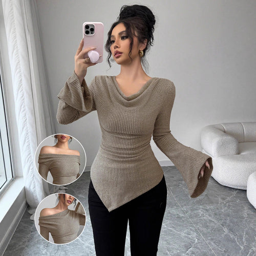 Long sleeve women's shirt with ribbed structure and wide sleeves Amarae