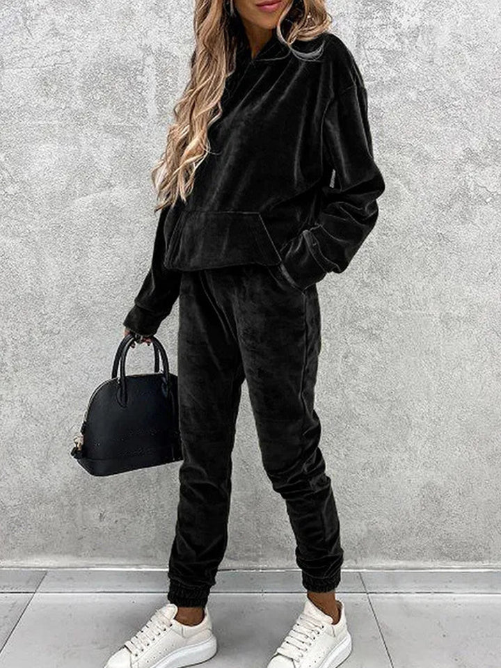 Lune London women's sport velvet loungewear set with hood and elastic waist