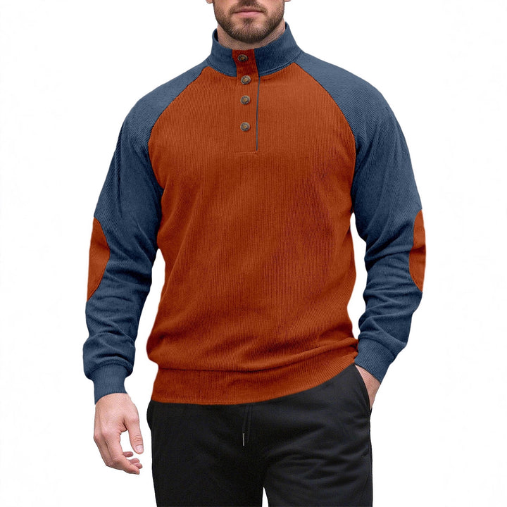 Knitted sweater for men with modern high collar and button placket Lune London
