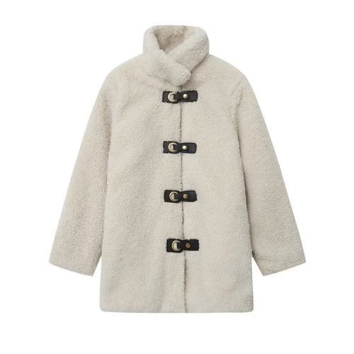 Teddy plush jacket for women with elegant collar and practical button closures Amarae