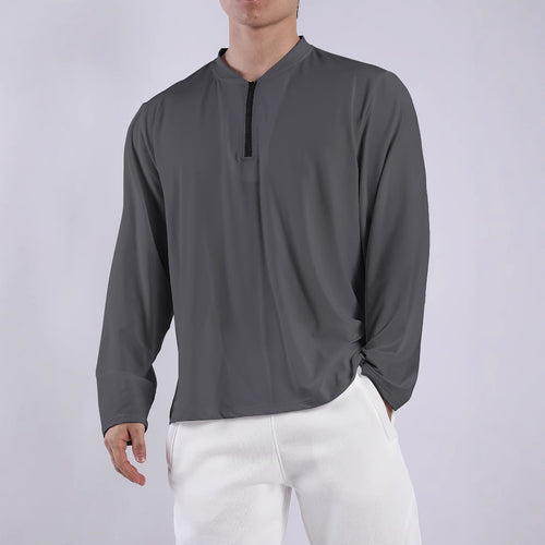 Functional long-sleeve shirt for men with high collar and zipper Amarae