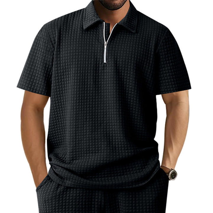 Short sleeve men's polo with modern zipper closure and structured design Lune London