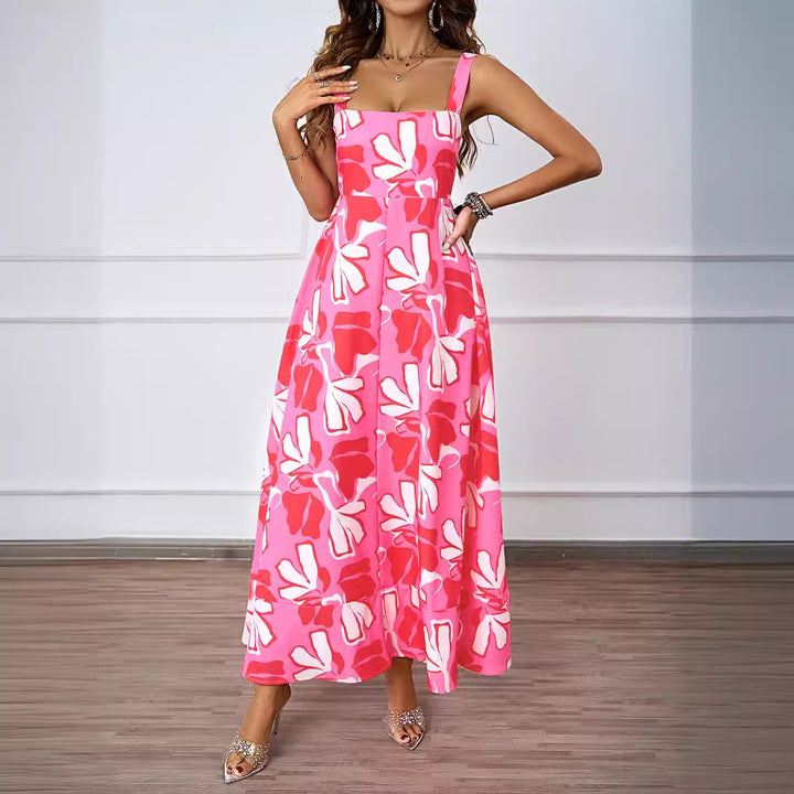 Ladies maxi dress with modern floral design and flattering silhouette Lune London