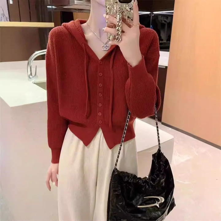 Casual women's hoodie with button placket Lune London