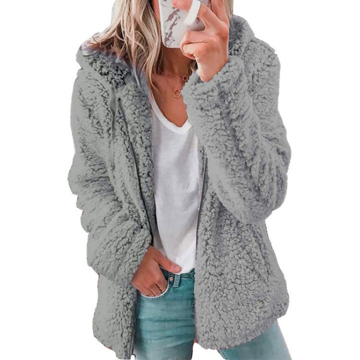 Women's fleece teddy jacket with hood, oversized cut and zipper Amarae
