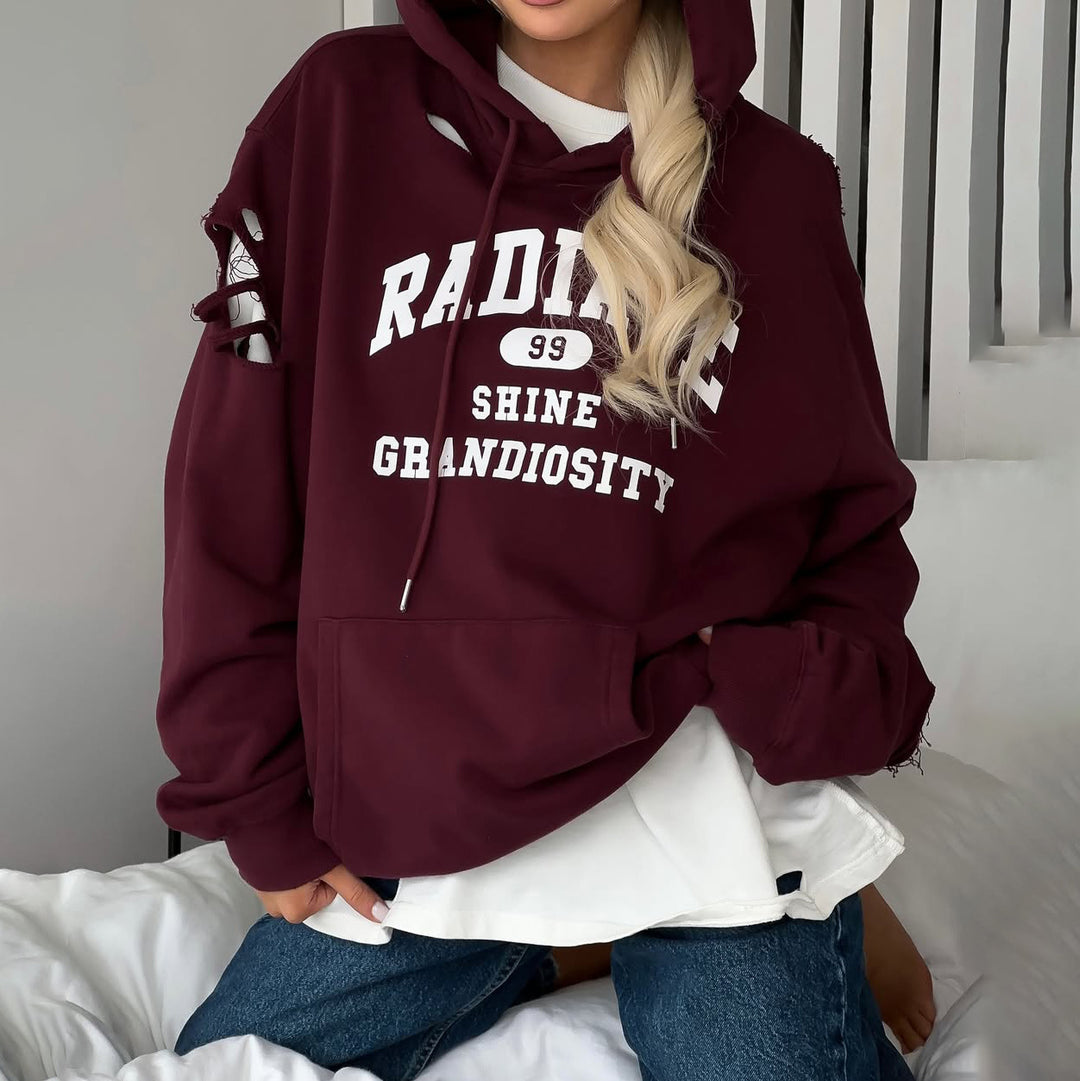 Oversized hoodie for women with trendy tear details Lune London