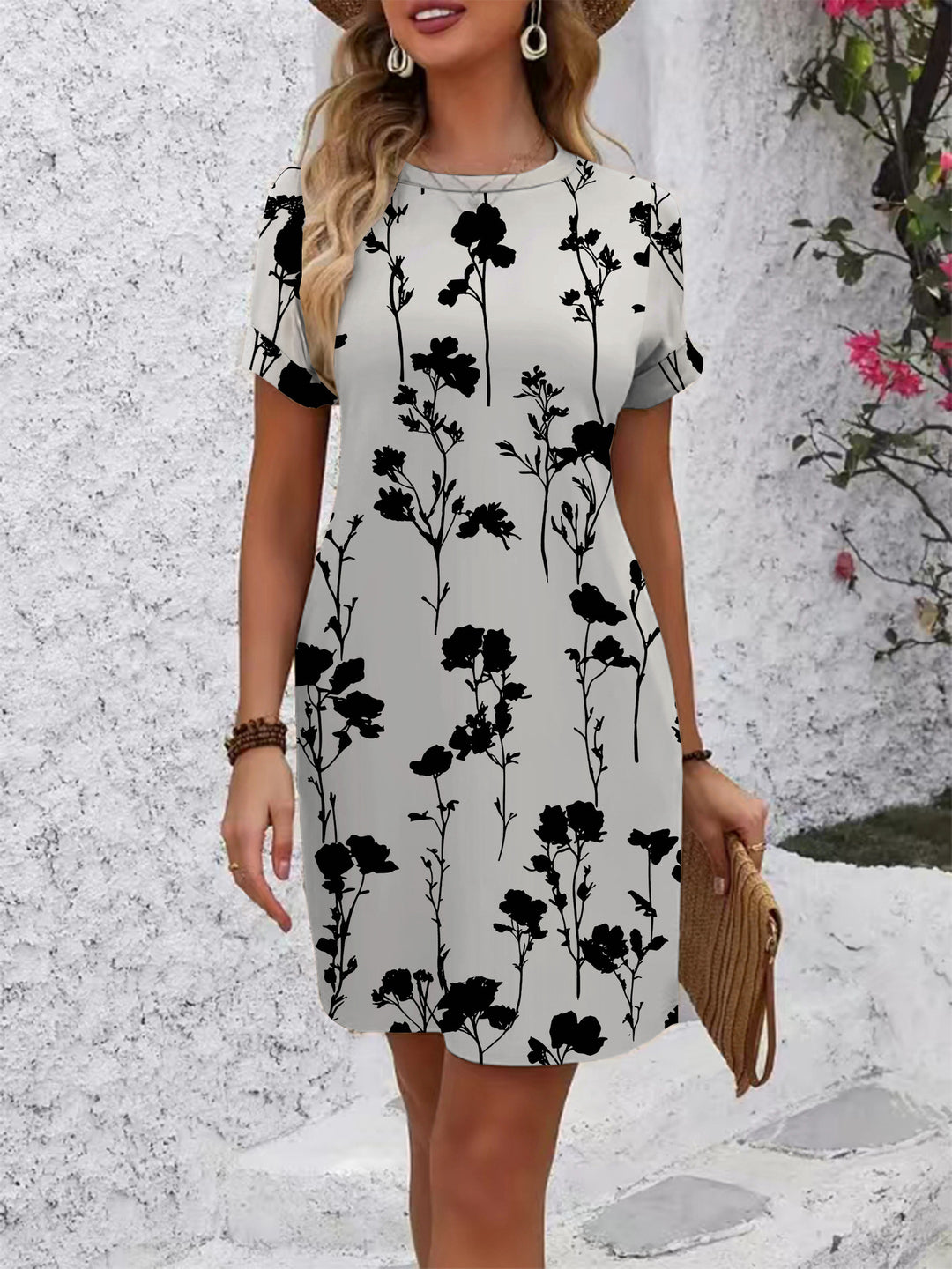 Women's Casual Short Sleeve Dress with Creative Geometric Pattern Lune London