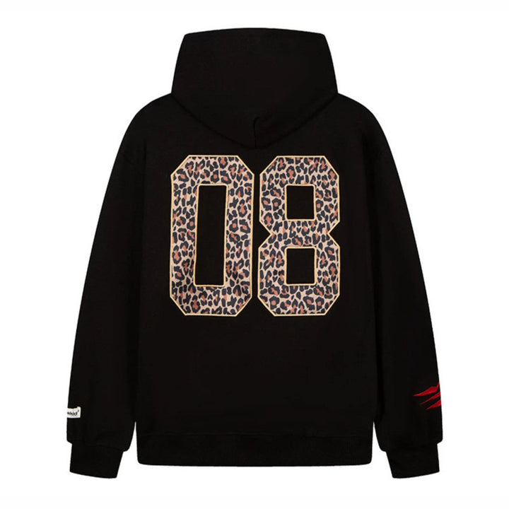 Women's Oversize Hooded Sweater with Kangaroo Pocket, Animal Patch and Decorative Embroidery Amarae