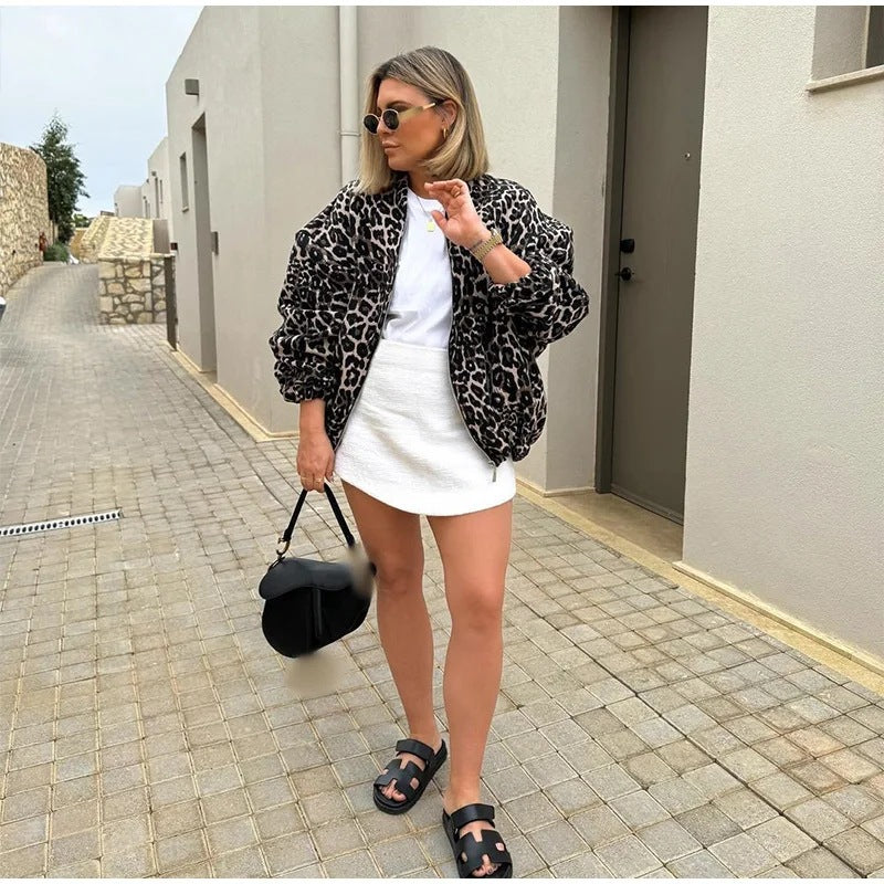 Lune London Women's Fashion Leopard Print Bomber Jacket