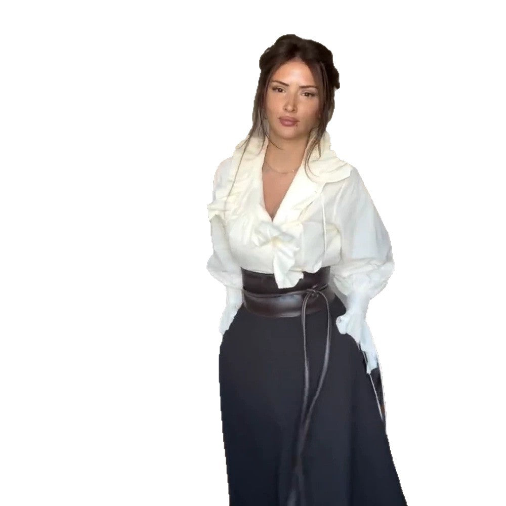 Women's ruffled blouse with voluminous flounce collar and drawstrings Amarae