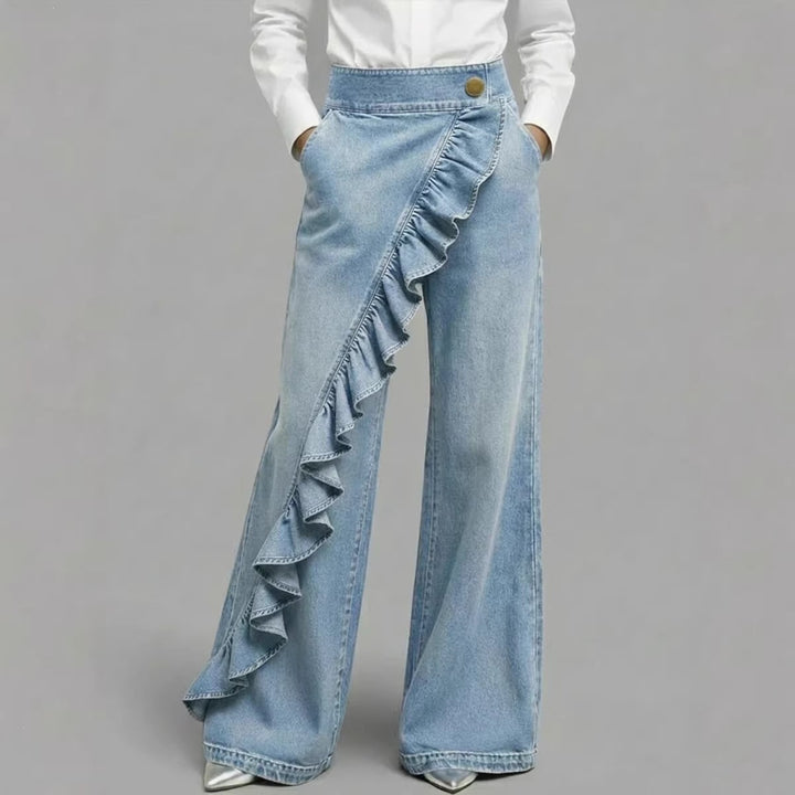 Women's Wide Jeans Pants with Ruffle Detail Chic & Stil
