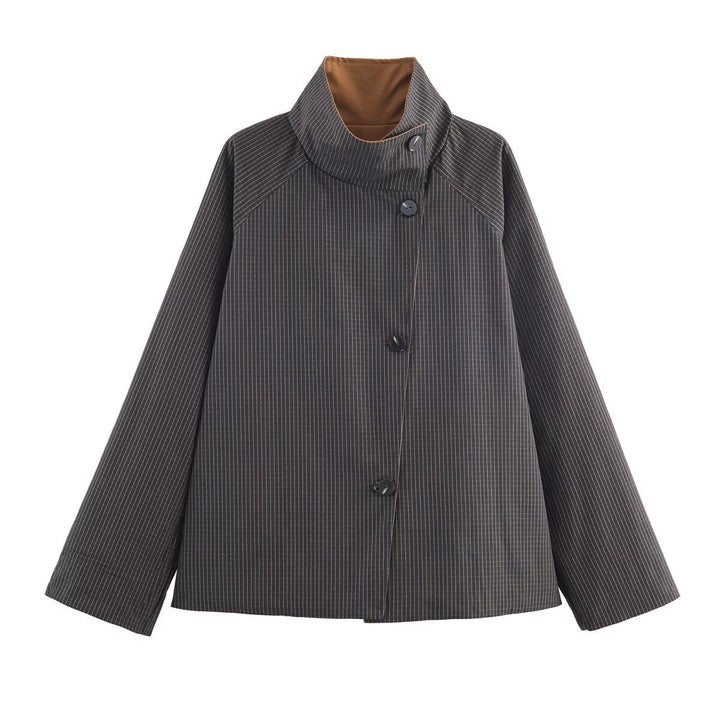 Elegant ladies' transitional jacket with decorative buttons and a modern high collar Lune London