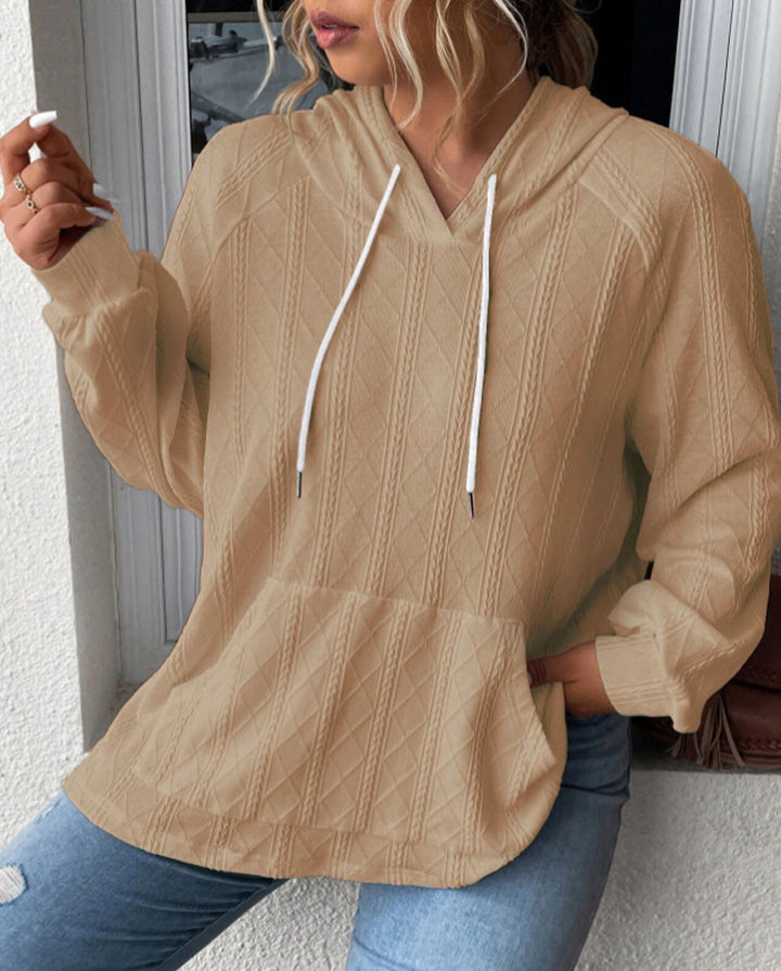 Women's Large Knit Hoodie with V-Neck and Stylish Chic Hood