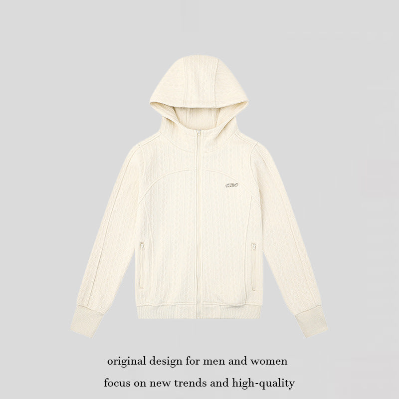 Women's hooded cardigan with cable knit pattern, full zip and side pockets Amarae