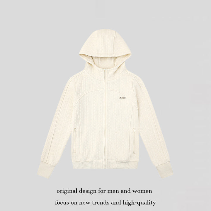 Women's hooded cardigan with cable knit pattern, full zip and side pockets Amarae