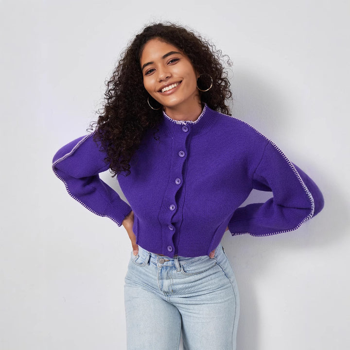 Cropped knitted jacket for women with decorative button details Lune London