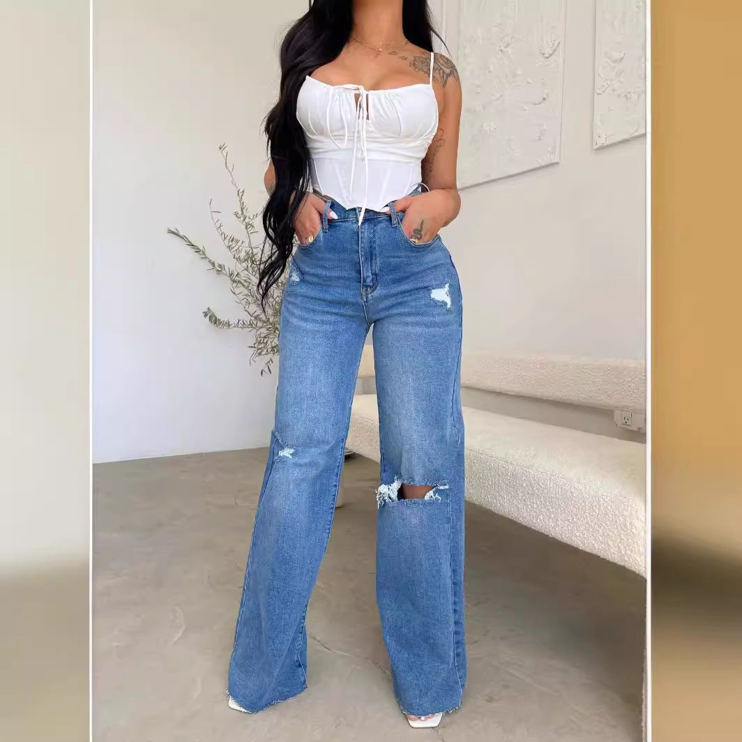 Women Vintage Loose Jeans in Distressed Style with High Waist Chic & Stylish