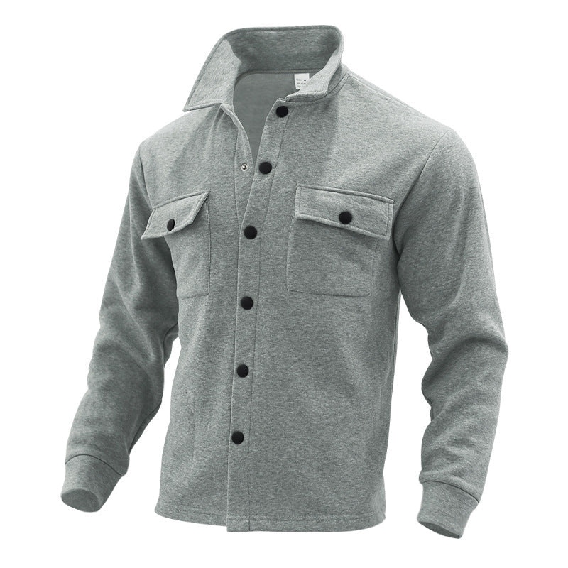 Men's Fleece Shirt Jacket with Two Chest Pockets and Stylish Stand-Up Collar Lune London
