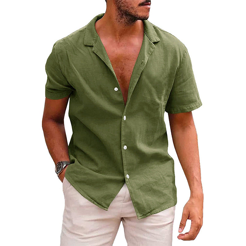 Men's short sleeve shirt in a soft linen blend with a modern Henley neckline Lune London