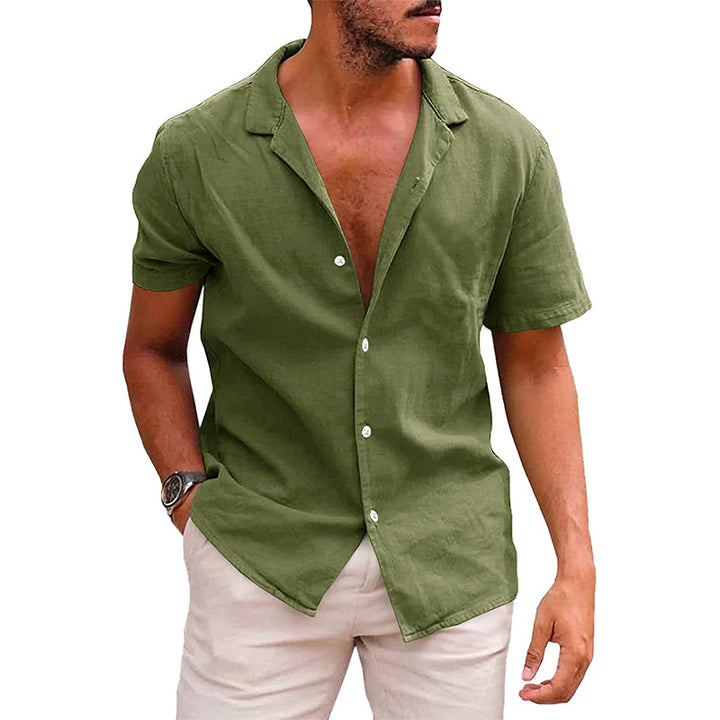 Men's short sleeve shirt in a soft linen blend with a modern Henley neckline Lune London
