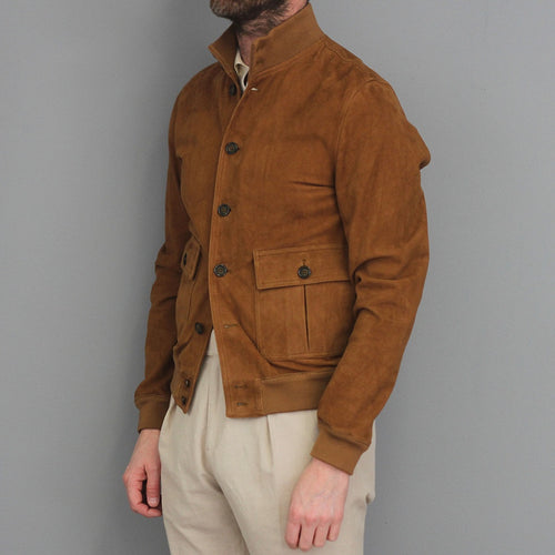 Suede jacket for men with practical pockets and modern collar Amarae
